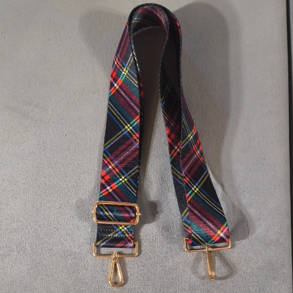 Plaid Adjustable Purse Strap with Gold Hardware